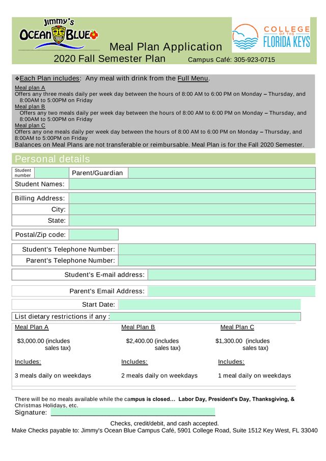 Meal Plan Application screenshot