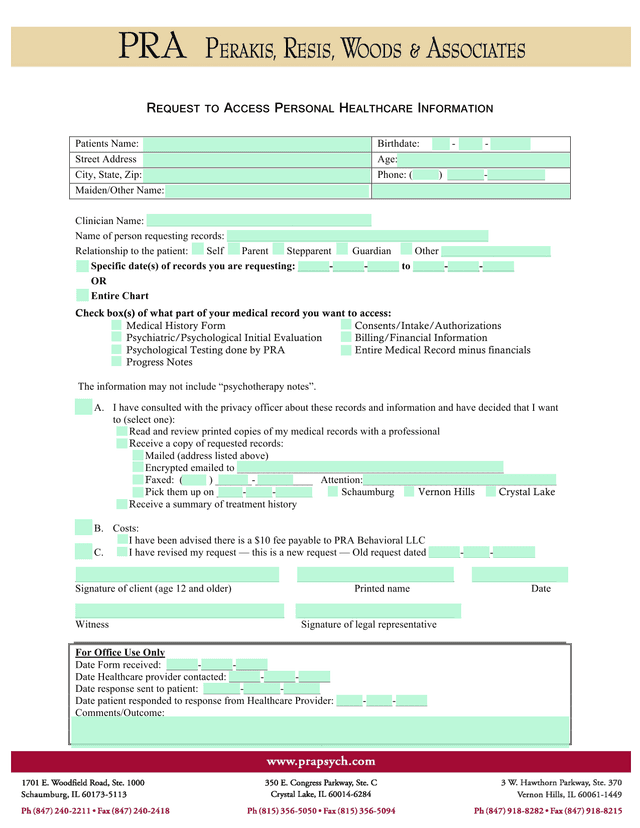 REQUEST TO ACCESS PERSONAL HEALTHCARE INFORMATION screenshot