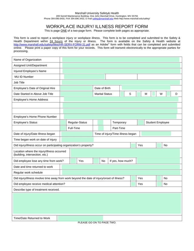 Workplace InjuryIllness Report Form screenshot