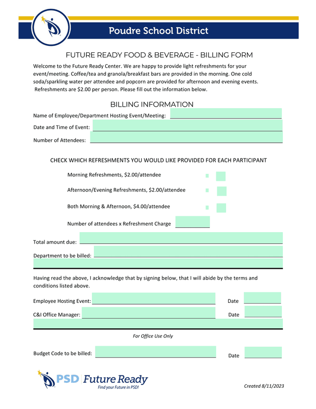 FUTURE READY FOOD  BEVERAGE   BILLING FORM screenshot