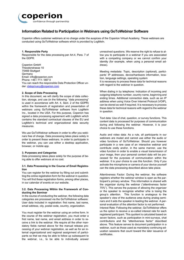 Information Related To Participation In Webinars Using GoToWebinar Software screenshot
