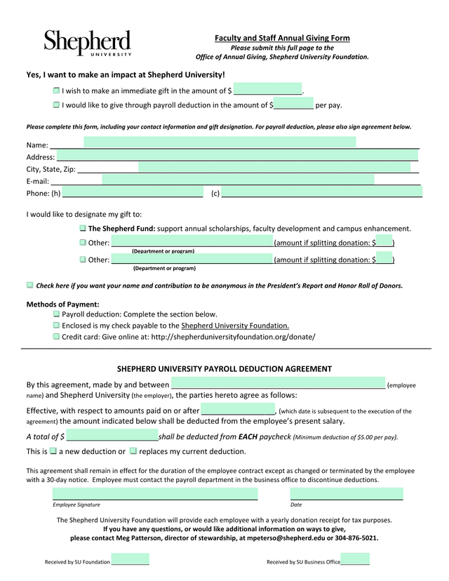 Faculty And Staff Annual Giving Form screenshot