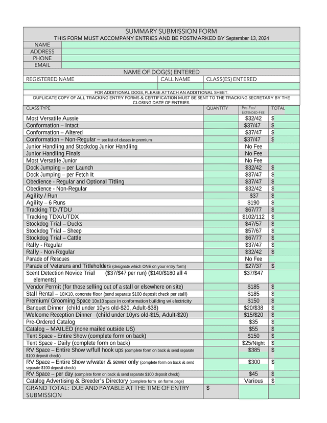 Summary Submission Form screenshot