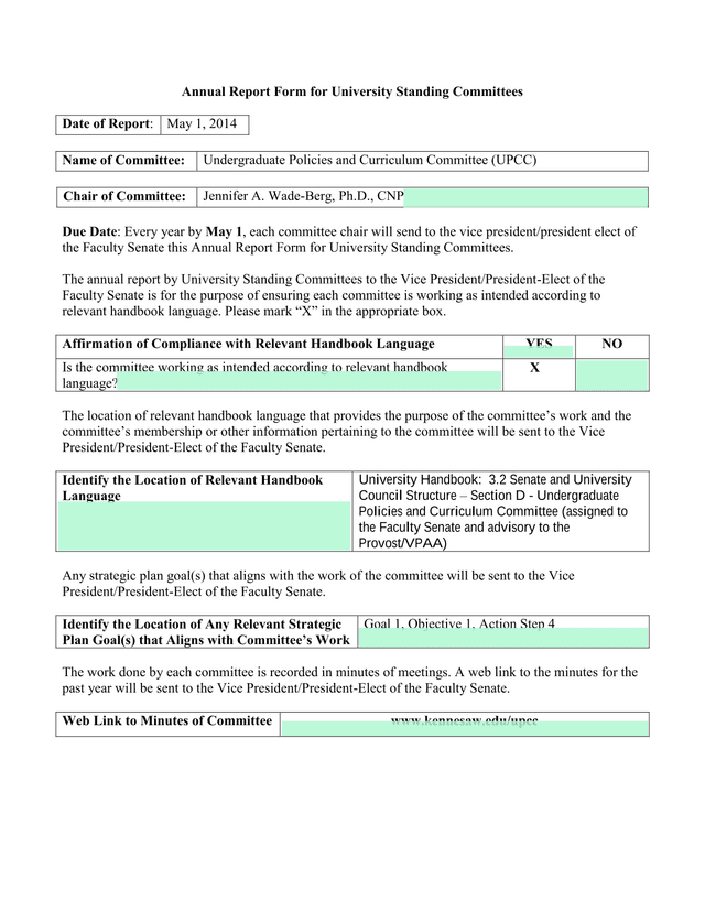 Annual Report Form For University Standing Committees screenshot