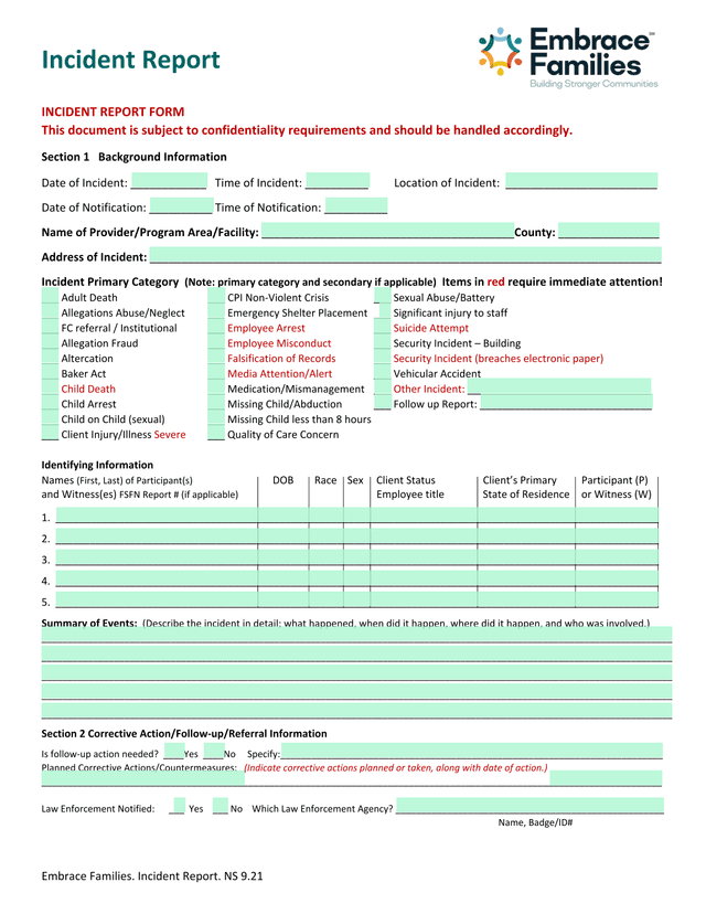 Incident Report screenshot