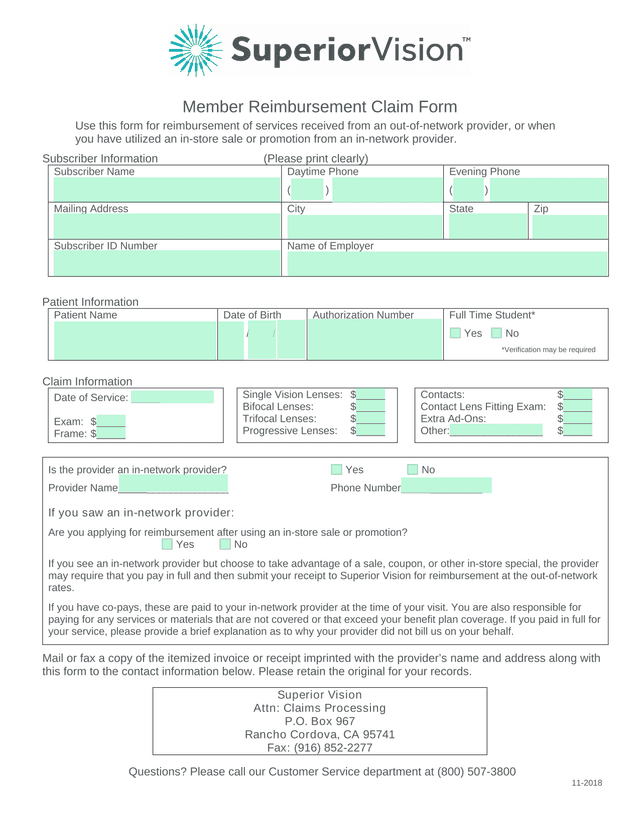 Member Reimbursement Claim Form screenshot