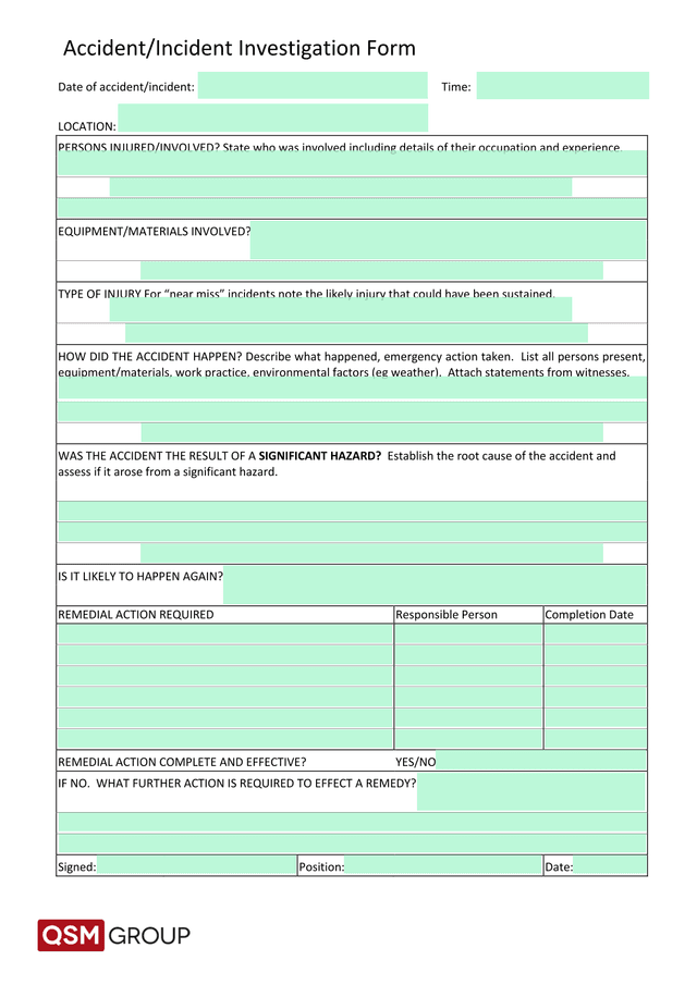 AccidentIncident Investigation Form screenshot