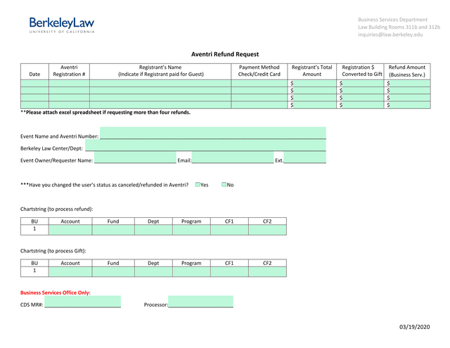Aventri Refund Request screenshot
