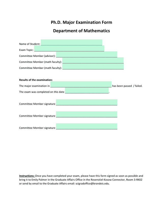 Ph.D. Major Examination Form screenshot