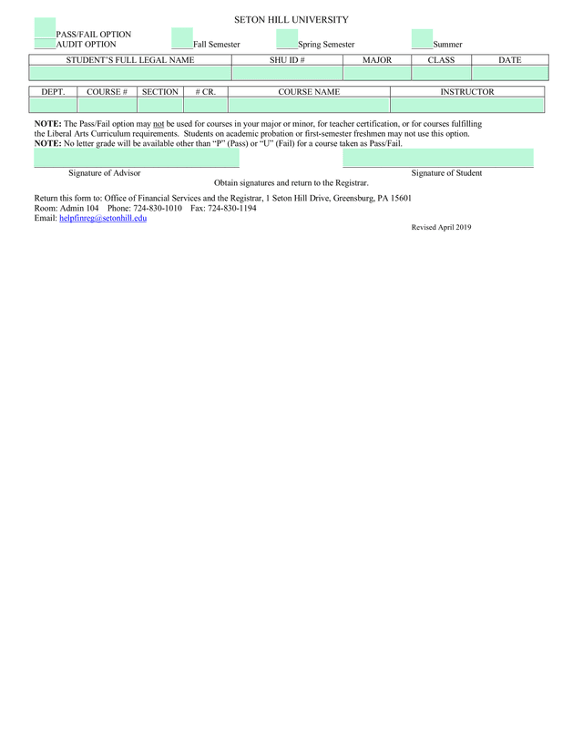 PassFail Option Form screenshot