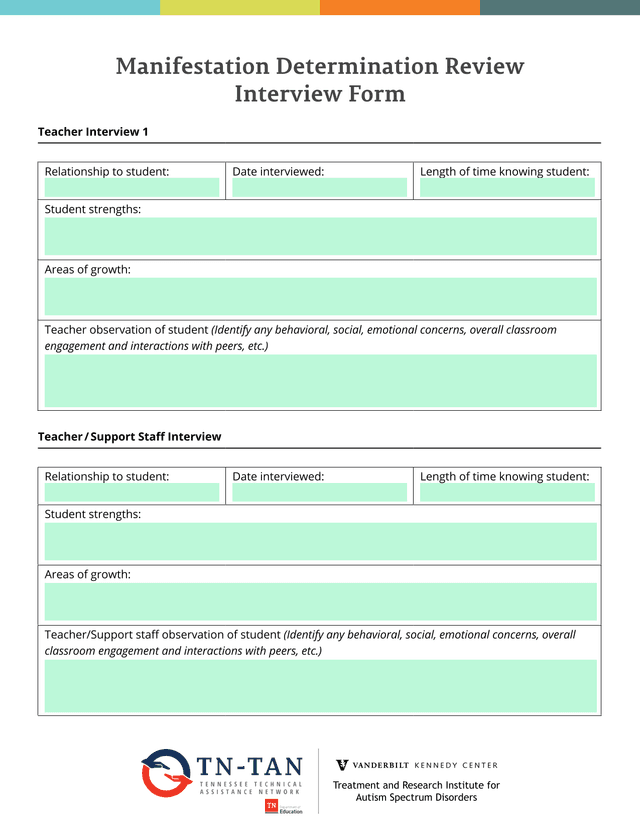 Manifestation Determination Review Interview Form screenshot
