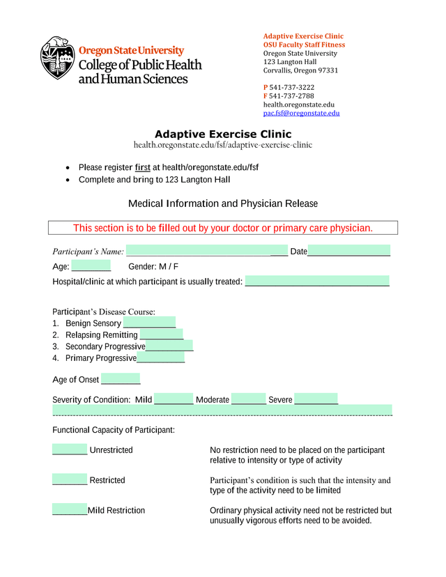 Medical Information And Physician Release screenshot