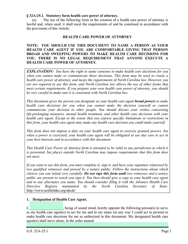 Statutory Form Health Care Power Of Attorney screenshot