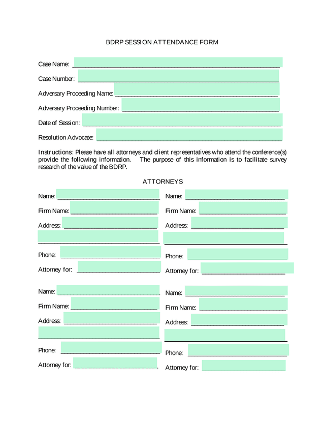 BDRP SESSION ATTENDANCE FORM screenshot