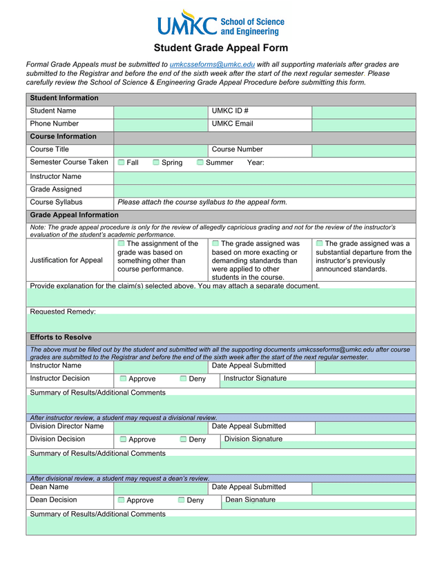 Student Grade Appeal Form screenshot