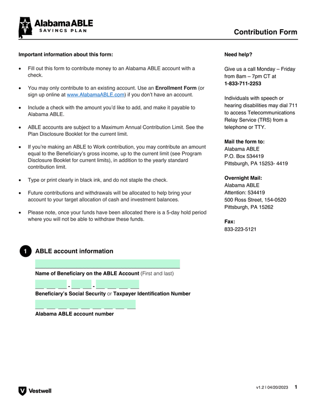Contribution Form screenshot