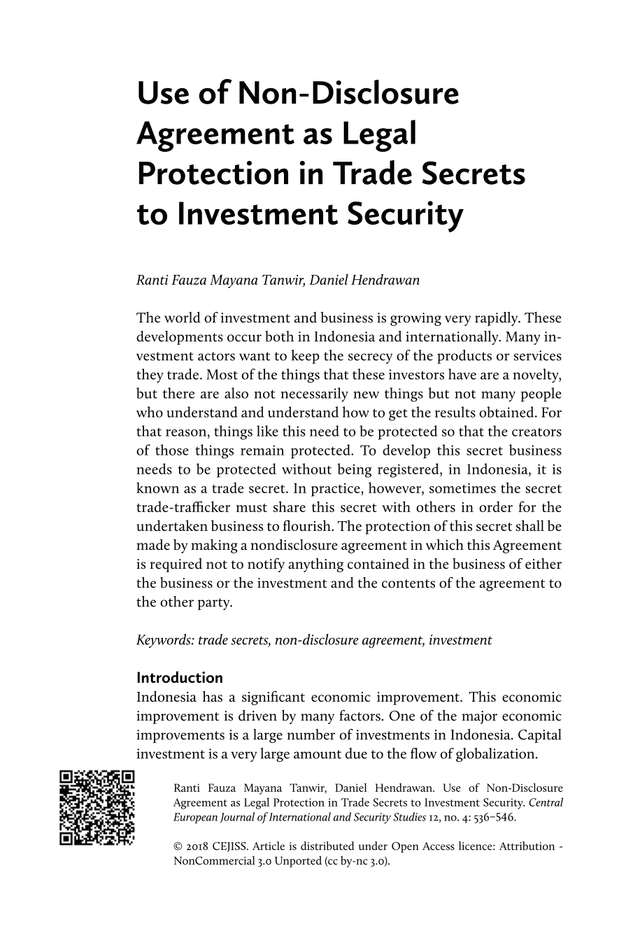Use Of Non Disclosure Agreement As Legal Protection In Trade Secrets To Investment Security screenshot