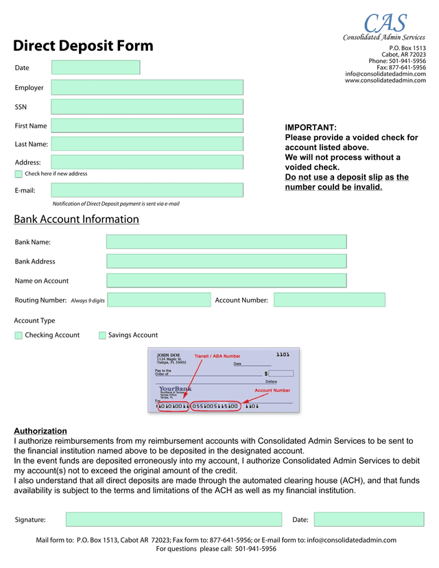 Direct Deposit Form screenshot