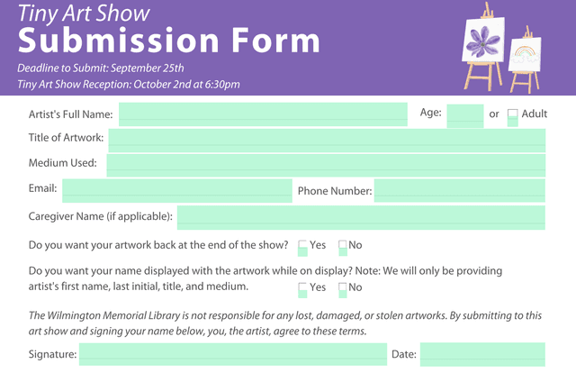 Tiny Art Show Submission Form screenshot