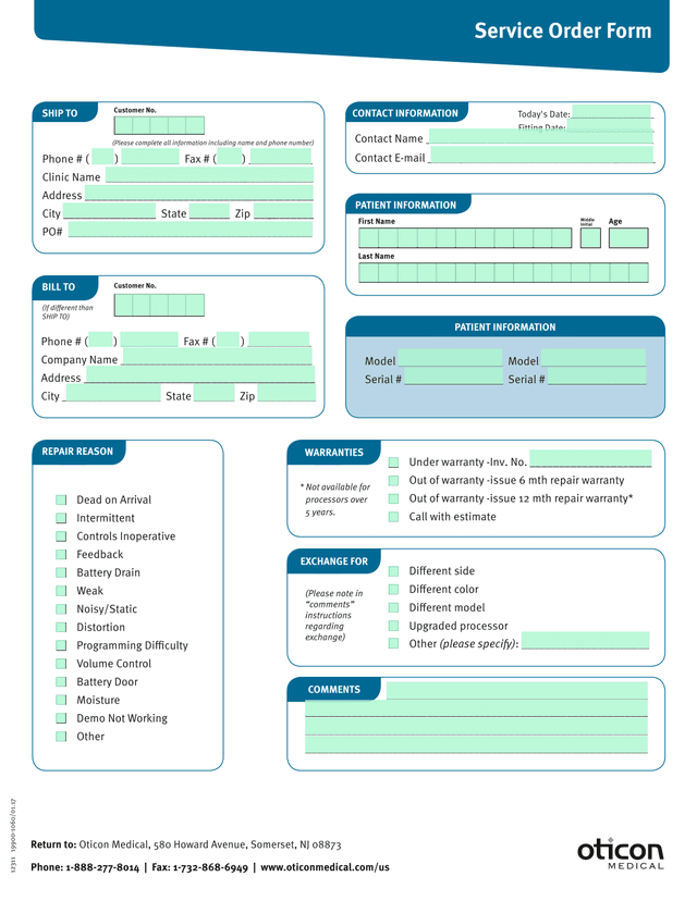 Service Order Form screenshot