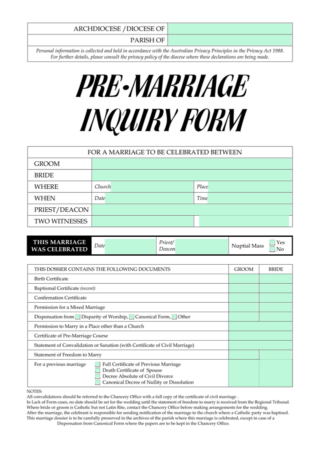 Pre Marriage Inquiry Form screenshot