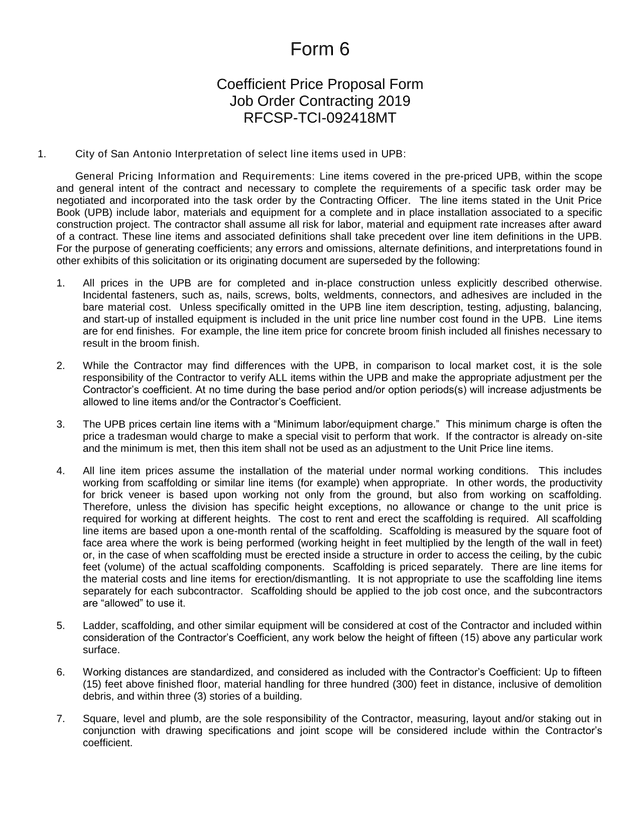 Form 6   Coefficient Price Proposal Form screenshot