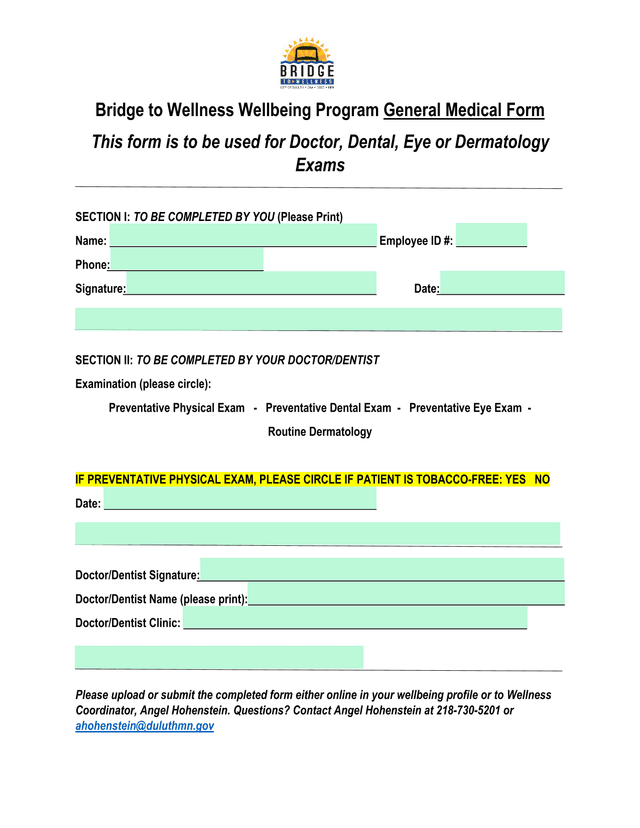 Bridge To Wellness Wellbeing Program General Medical Form screenshot