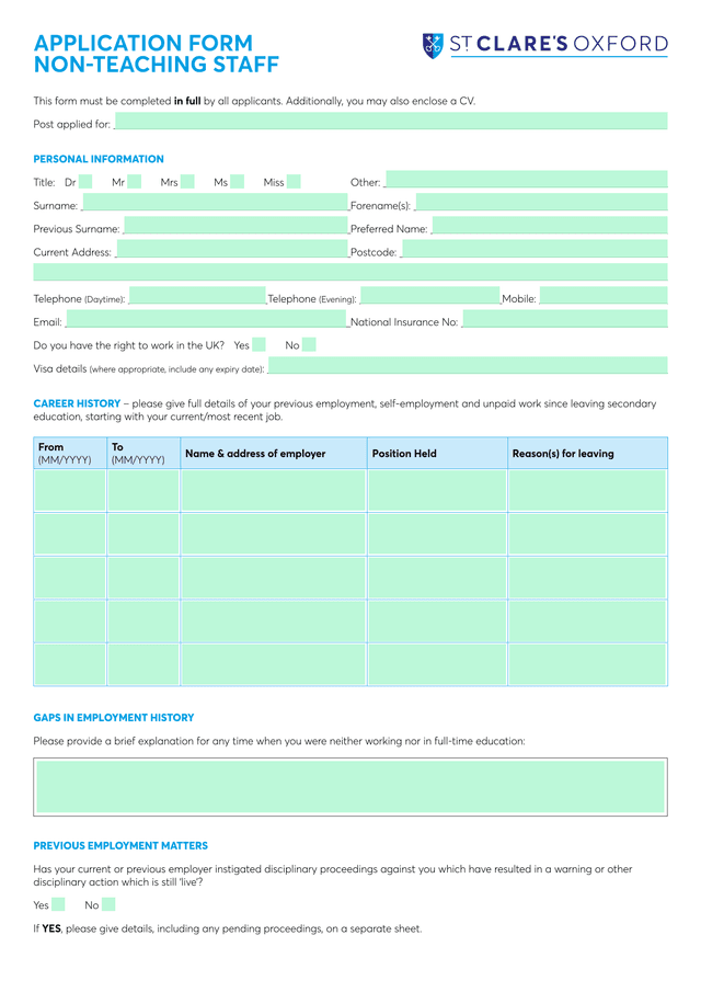 APPLICATION FORM NON TEACHING STAFF screenshot