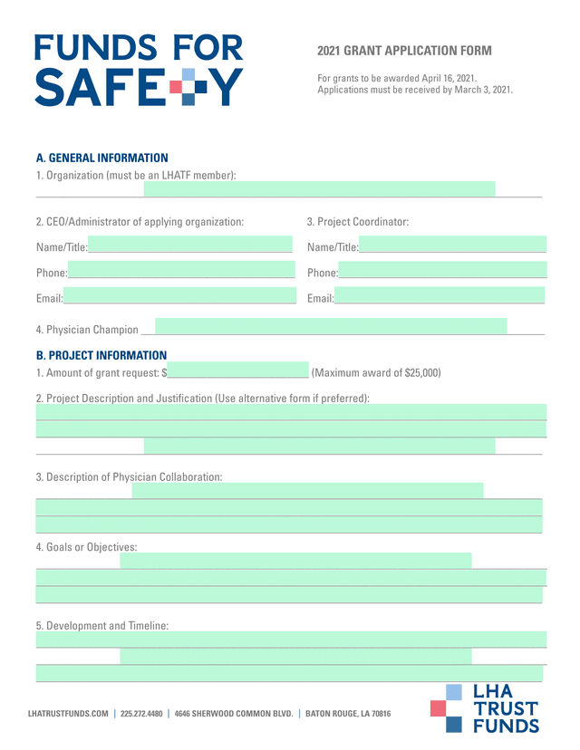 LHA Trust Funds Grant Application Form screenshot