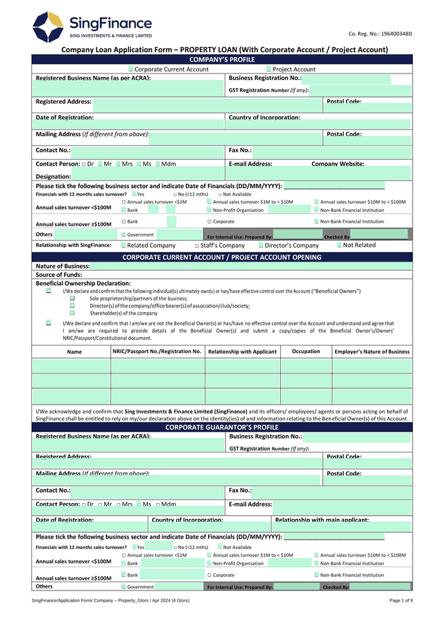 Company Loan Application Form  PROPERTY LOAN (With Corporate Account  Project Account) screenshot