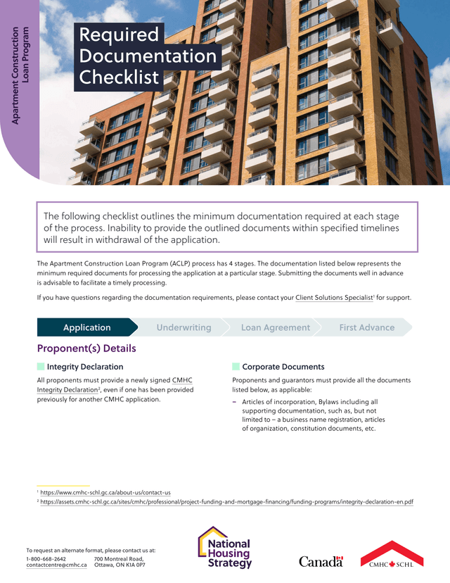 Apartment Construction Loan Program Required Documentation Checklist screenshot