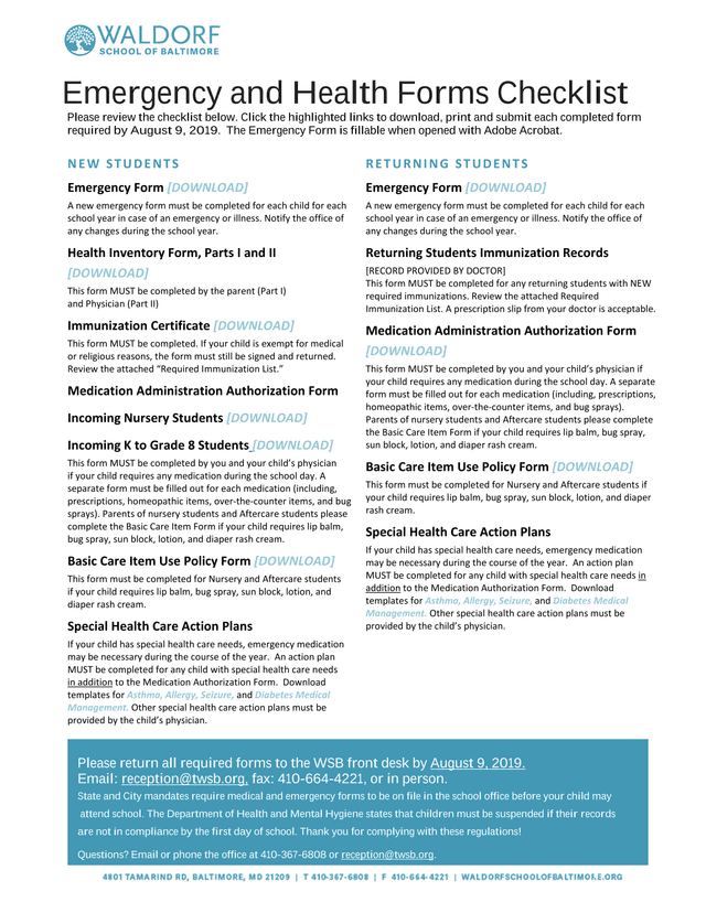 Emergency And Health Forms Checklist screenshot