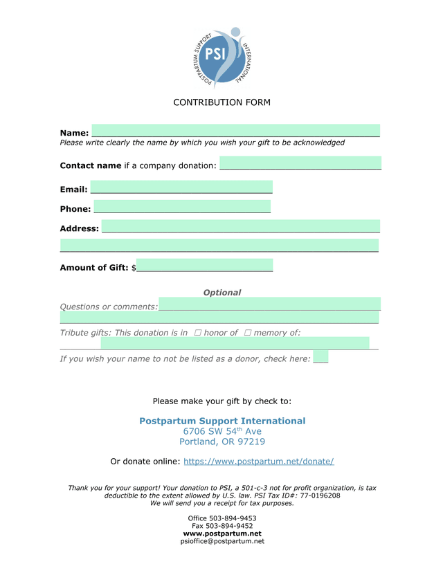Contribution Form screenshot