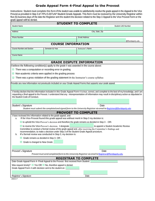 Grade Appeal Form 4 Final Appeal To The Provost screenshot