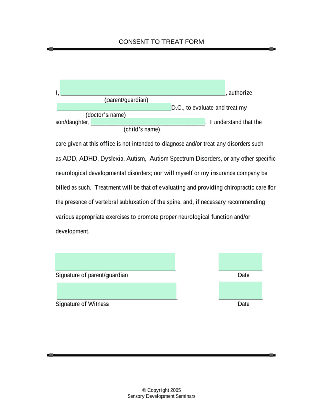 Consent To Treat Form screenshot