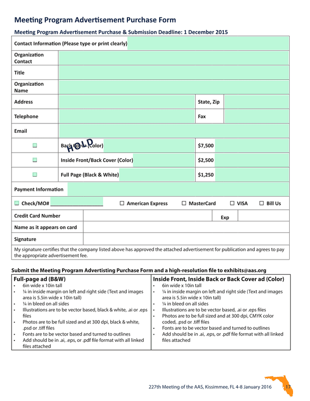 Meeting Program Advertisement Purchase Form screenshot