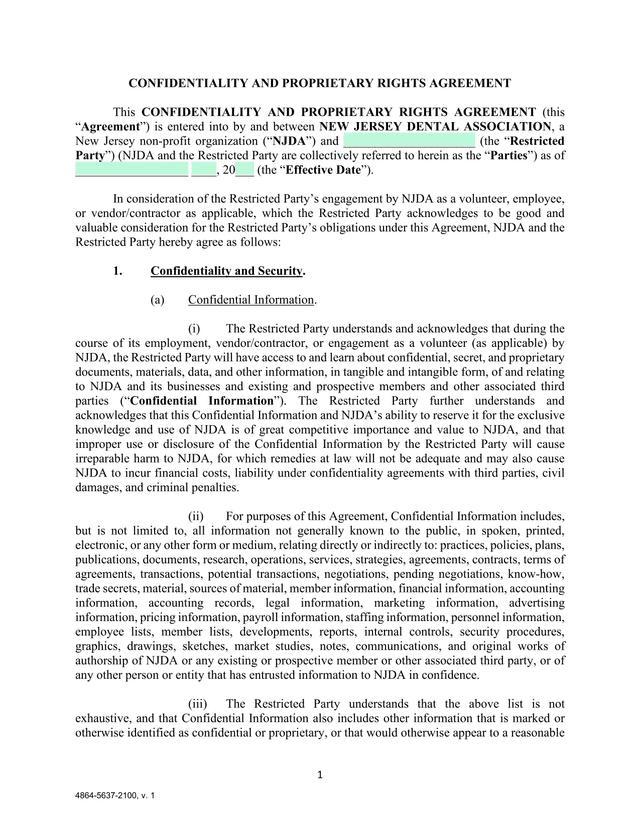 CONFIDENTIALITY AND PROPRIETARY RIGHTS AGREEMENT screenshot