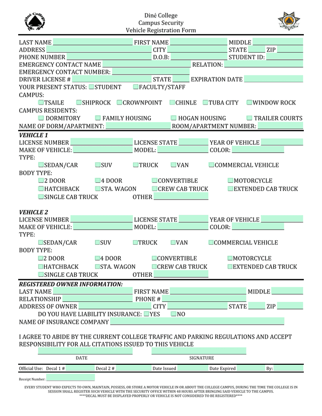 Vehicle Registration Form screenshot