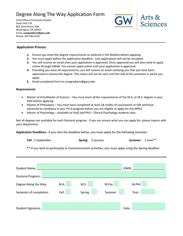 Degree Along The Way Application Form screenshot