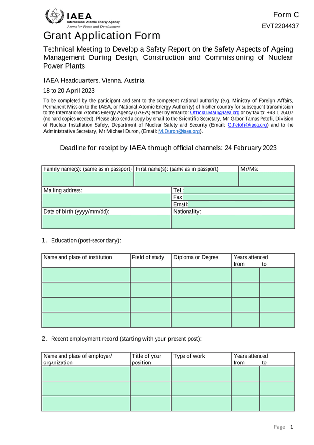 Grant Application Form screenshot