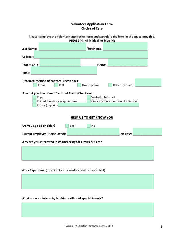 Volunteer Application Form screenshot