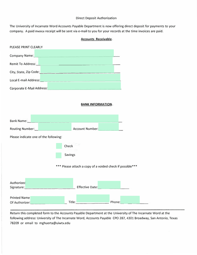 Direct Deposit Authorization screenshot