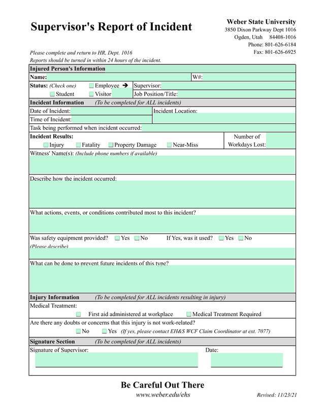 SupervisorS Report Of Incident screenshot