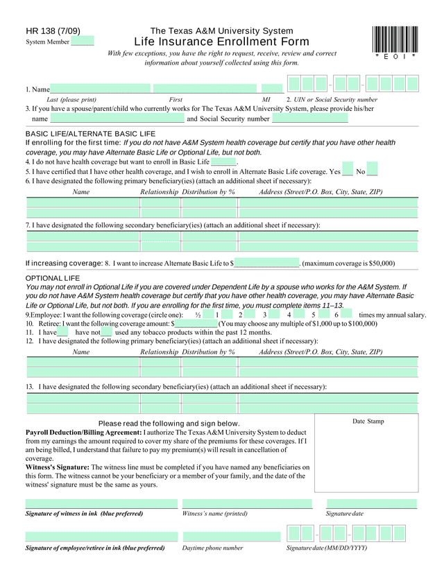 Life Insurance Enrollment Form screenshot