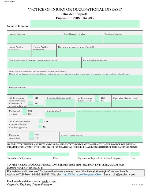 Notice Of Injury Or Occupational Disease screenshot