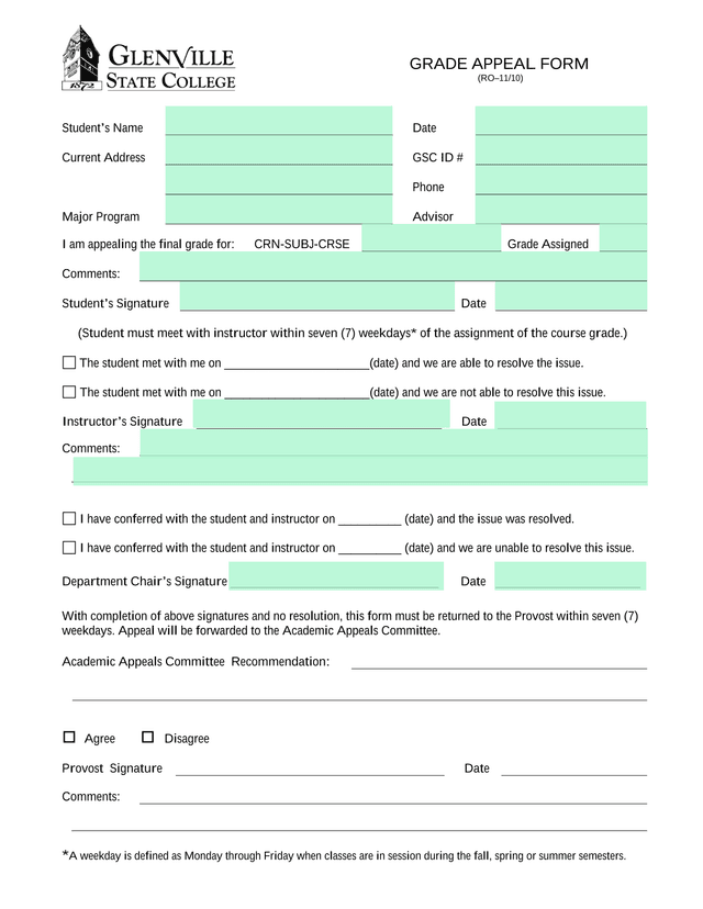 Grade Appeal Form screenshot