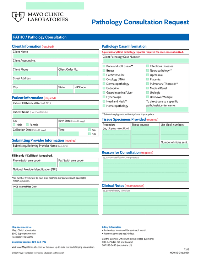 Pathology Consultation Request screenshot