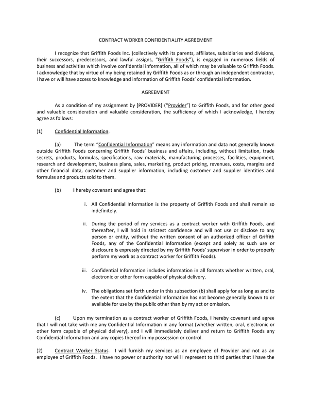 Contract Worker Confidentiality Agreement screenshot