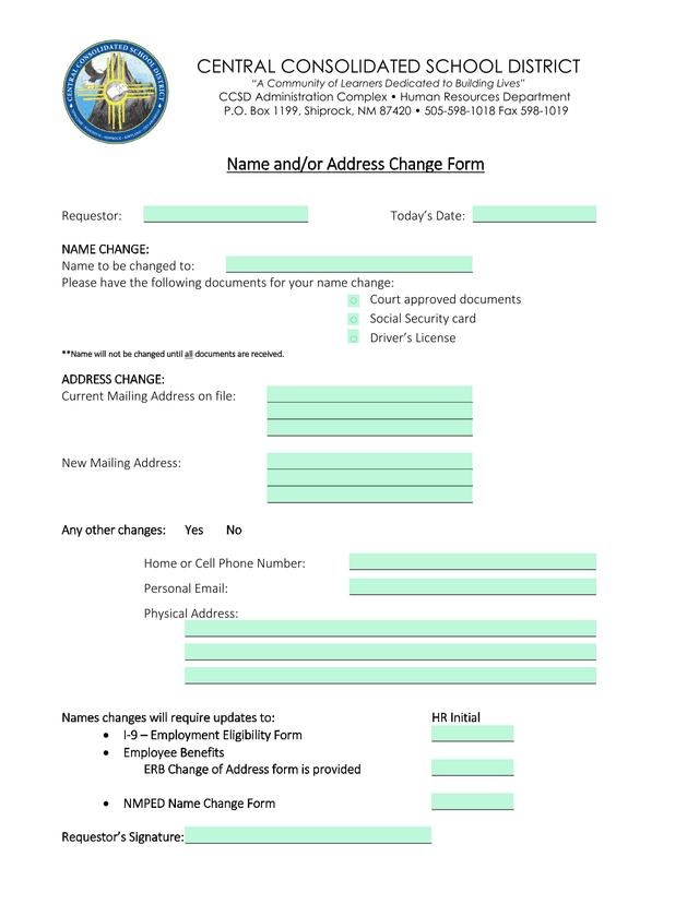 Name AndOr Address Change Form screenshot