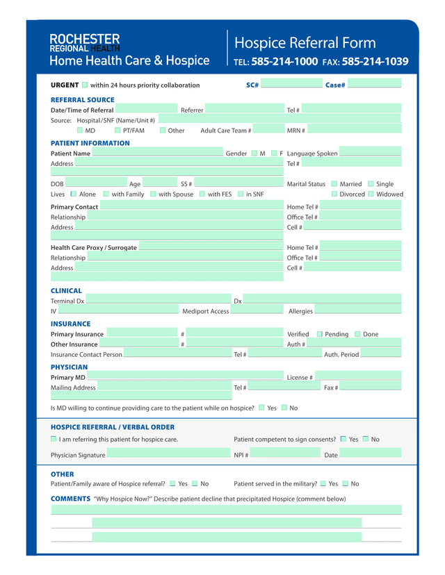 Hospice Referral Form screenshot